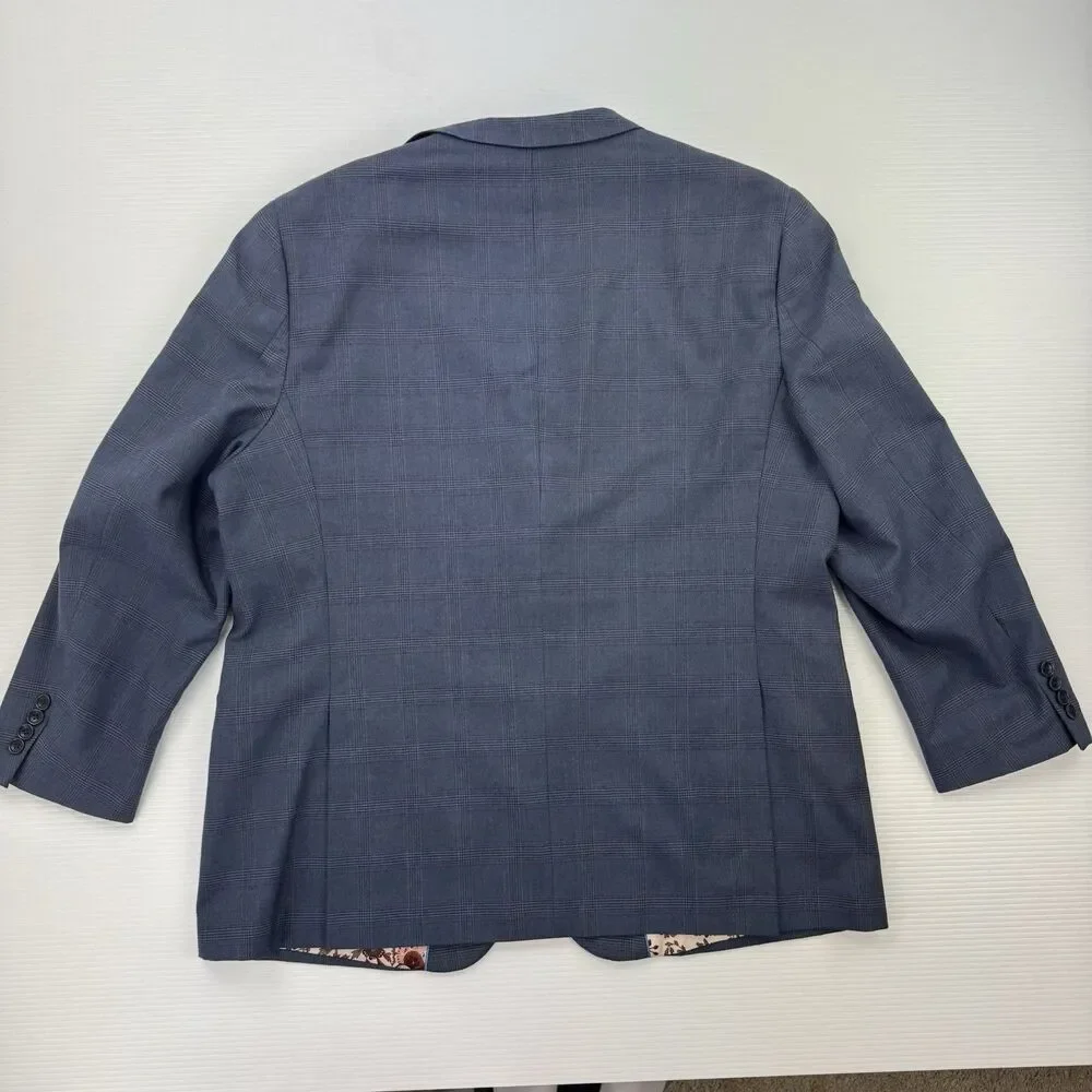 Alan Flusser Mens 48R Blue Plaid Sport Coat Blazer Paisley Lining 2 Button